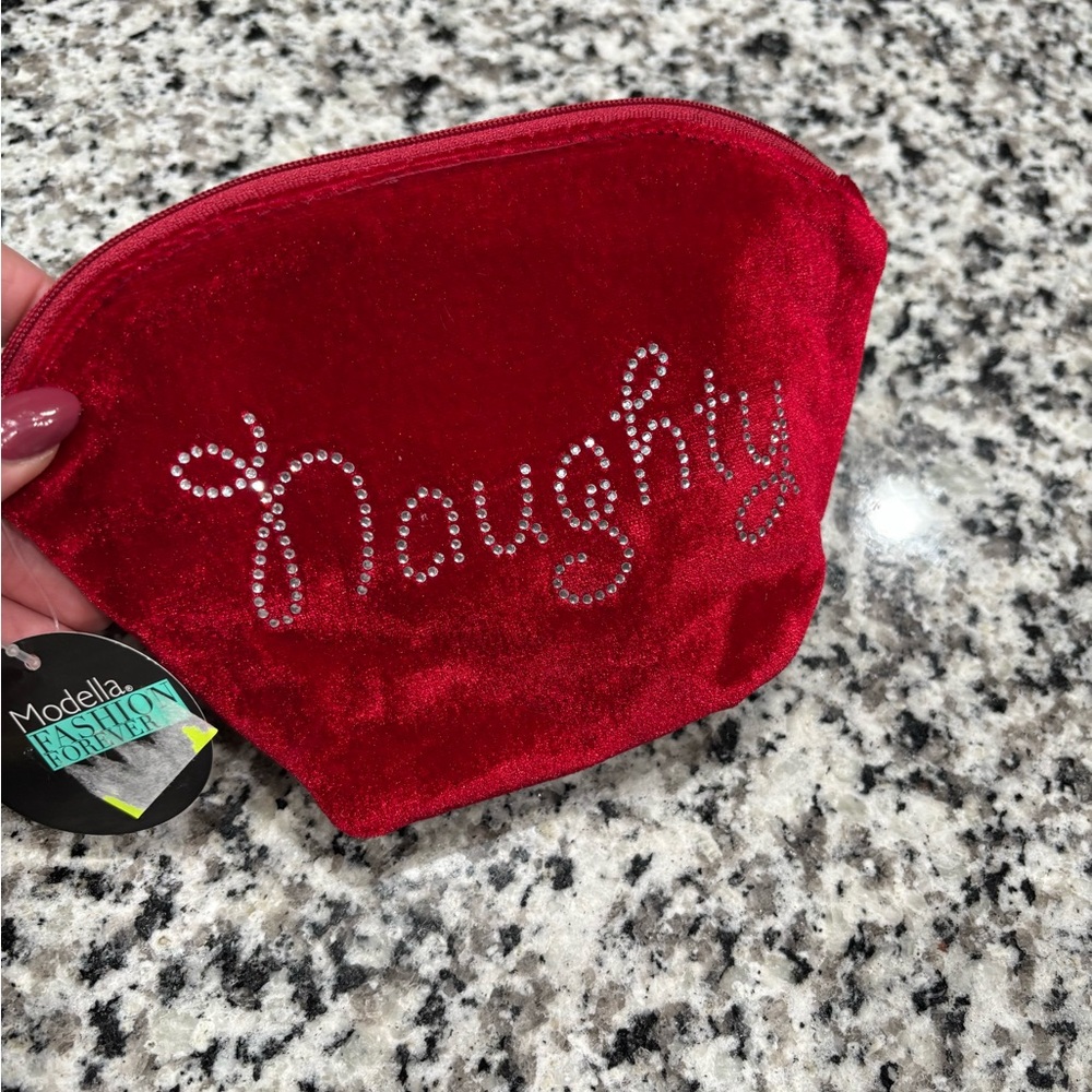 Red Velvet Pouch with Rhinestone Design - Picture 5 of 7